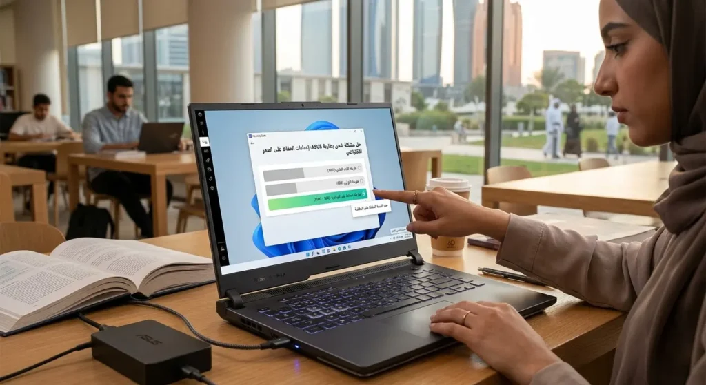 حل مشكلة توقف شحن البطارية عند 80% في لاب توبات Asus