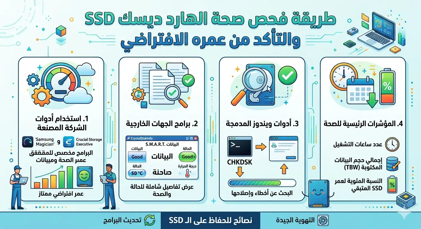 طريقة فحص صحة الهارد ديسك SSD والتأكد من عمره الافتراضي