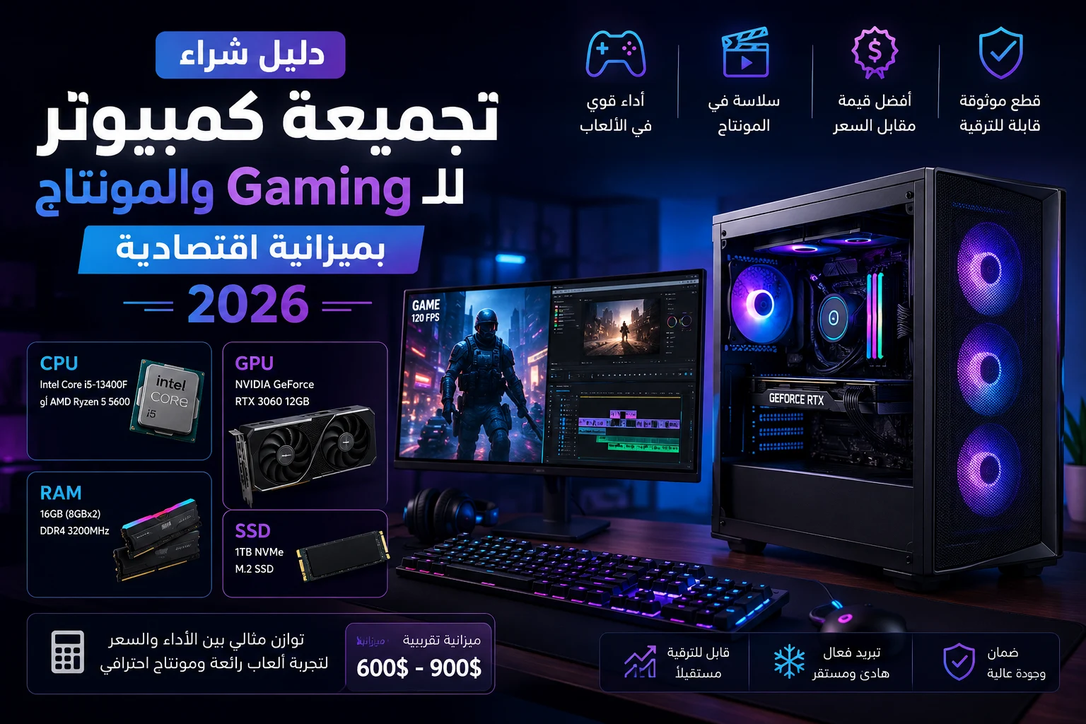 دليل شراء تجميعة كمبيوتر للـ Gaming والمونتاج بميزانية اقتصادية 2026