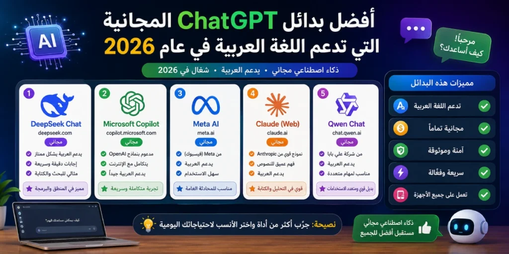 أفضل بدائل ChatGPT المجانية التي تدعم اللغة العربية في عام 2026