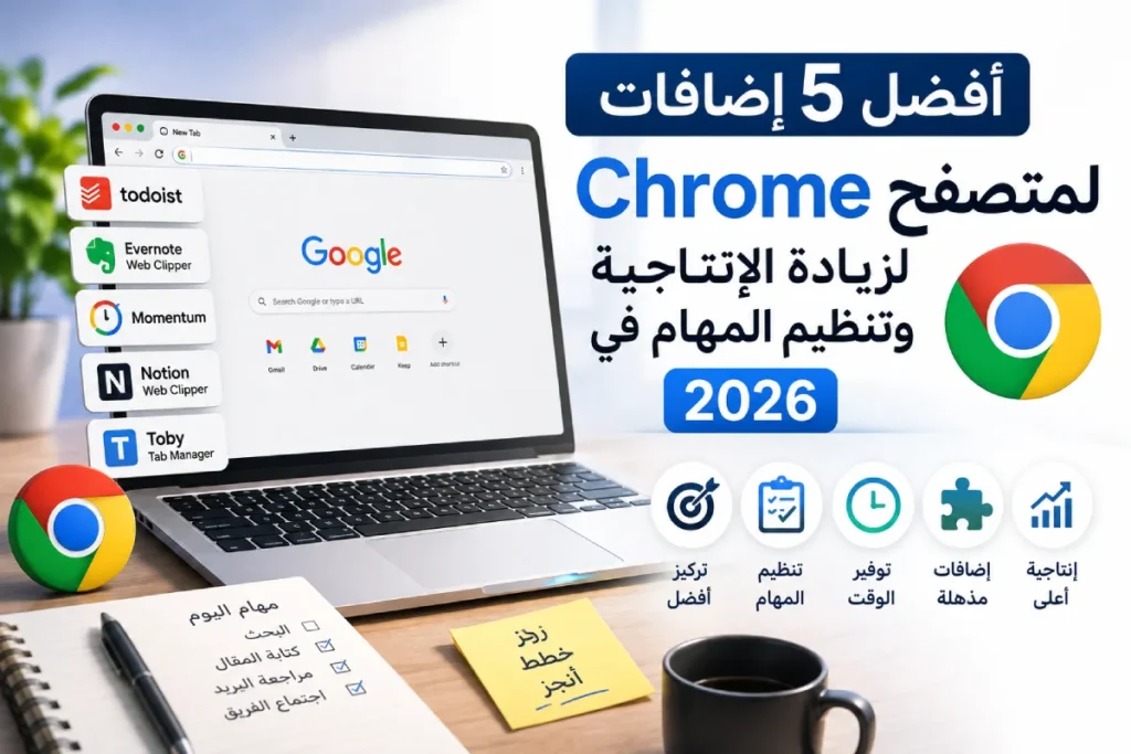 أفضل 5 إضافات لمتصفح Chrome لزيادة الإنتاجية وتنظيم المهام في 2026
