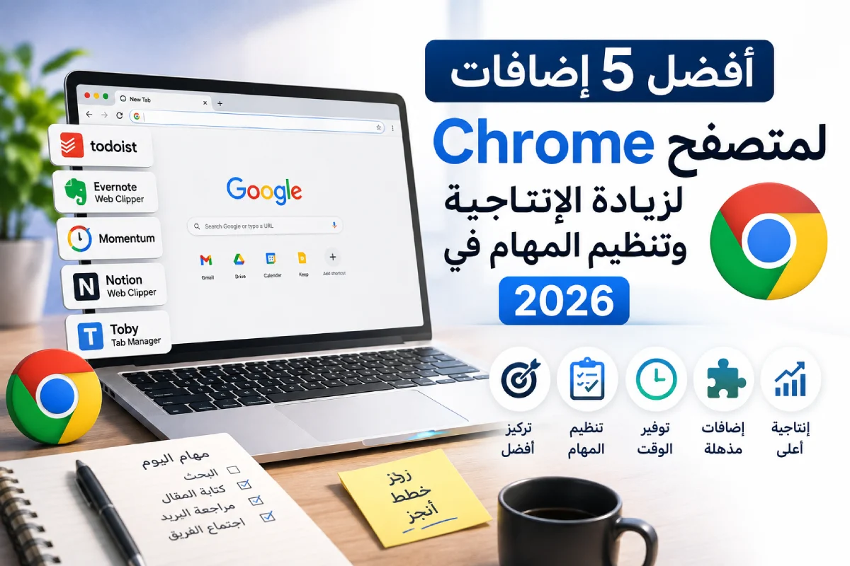 أفضل 5 إضافات لمتصفح Chrome لزيادة الإنتاجية وتنظيم المهام في 2026