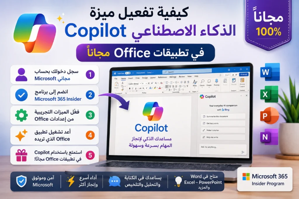 كيفية تفعيل ميزة الذكاء الاصطناعي Copilot في تطبيقات Office مجاناً